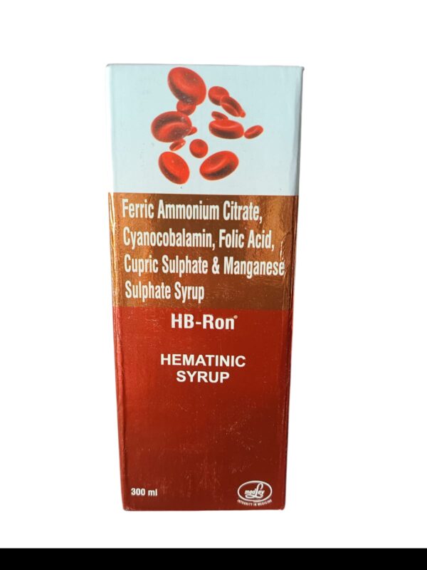 HB-Ron Syrup  – ( HEMATINIC SYRUP )  Iron, Vitamin B12 & Folic Acid Supplement for Anemia & Weakness